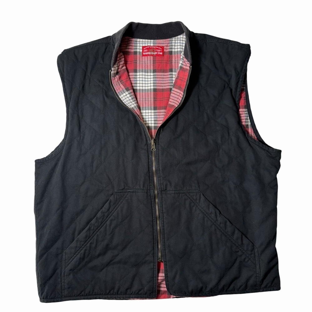 Vintage Marlboro Country Store Vest Mens L/XL  Black Reversible Plaid Lined 90s